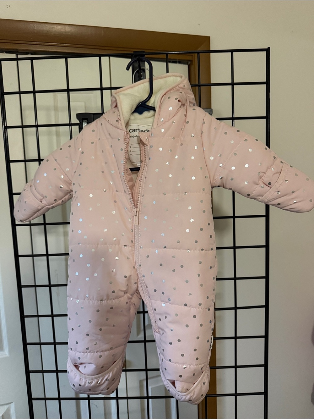 Carter's Light Pink Hooded Polka Dot Snow Suit